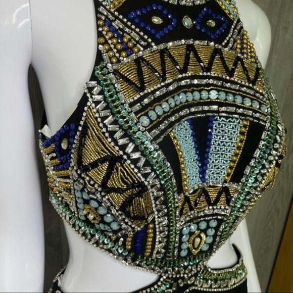 Nwt envious couture beaded rhinestone dress / gown prom formal sleeveless dress - Picture 3 of 16